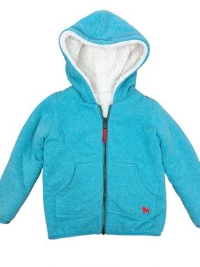 Mini Boden Girls Blue Sherpa Reversible Cozy Zip Up Hooded Jacket